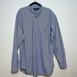 Ralph Lauren Classic Fit Blue White Stripped Button Down Long Sleeve Shirt 2XLT